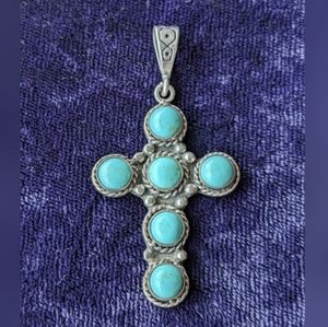 Vintage 925 Sterling Silver Southwestern Indigenous Turquoise Pendant